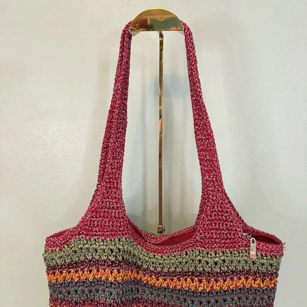 THE SAK Shoulder Bag Women Travel Tote Hobo Crochet Striped Shopper Beach Casual